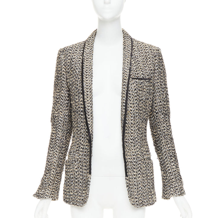 HAIDER ACKERMANN metallic gold chevron tweed shawl collar blazer jacket FR48 M