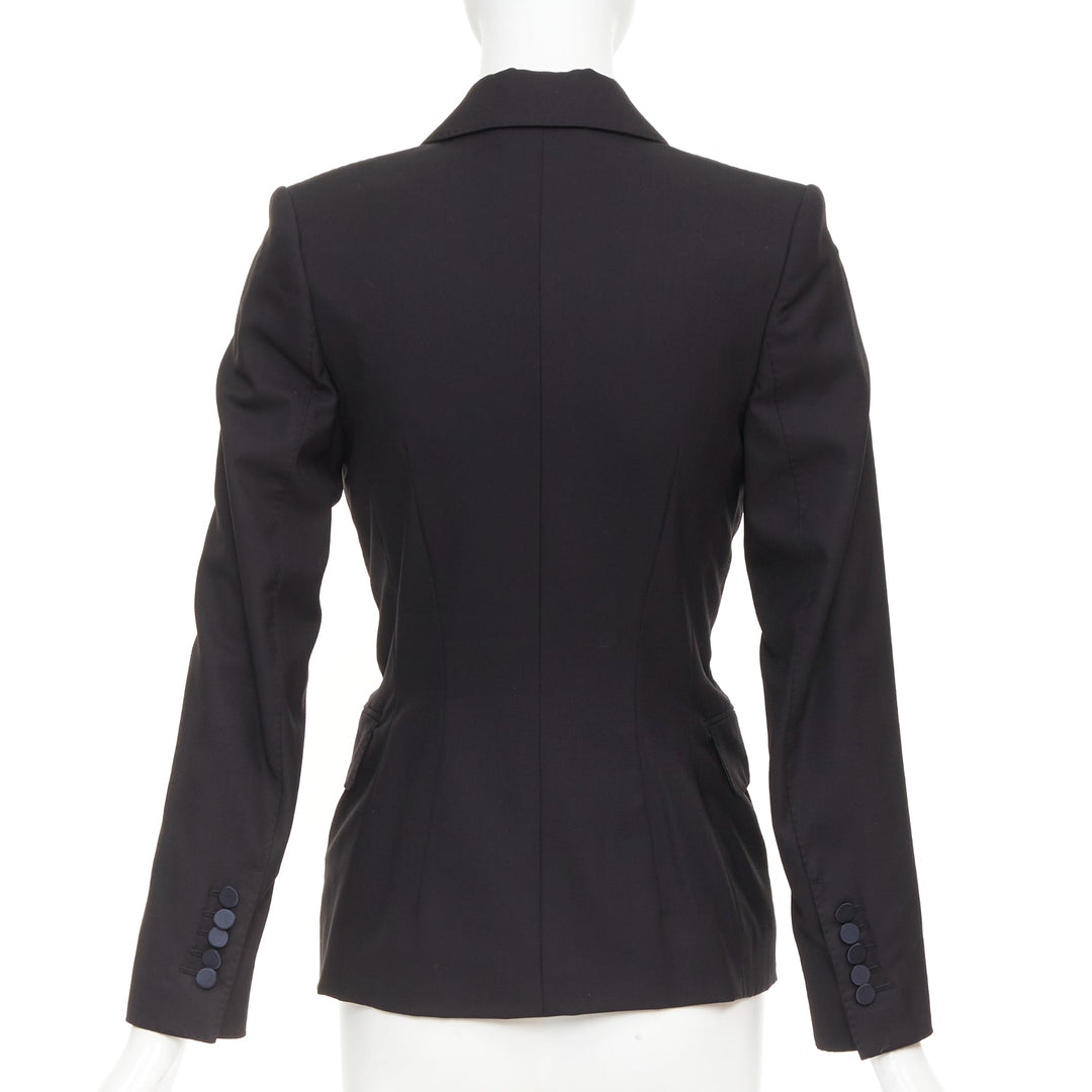 TOM FORD black virgin wool silk peak lapel  tuxedo blazer IT36 XXS