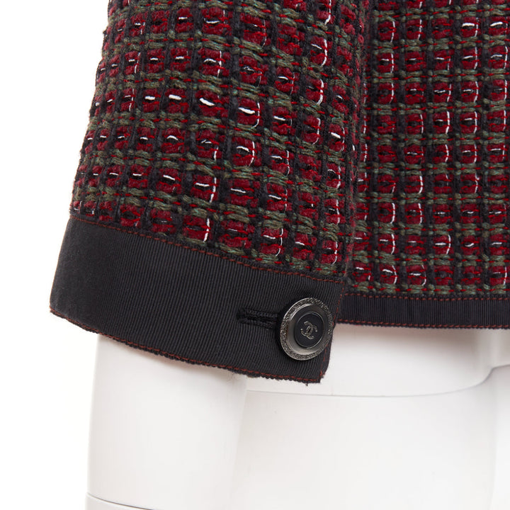 CHANEL 15A Runway burgundy green wool tweed 4 pocket jacket FR36 S