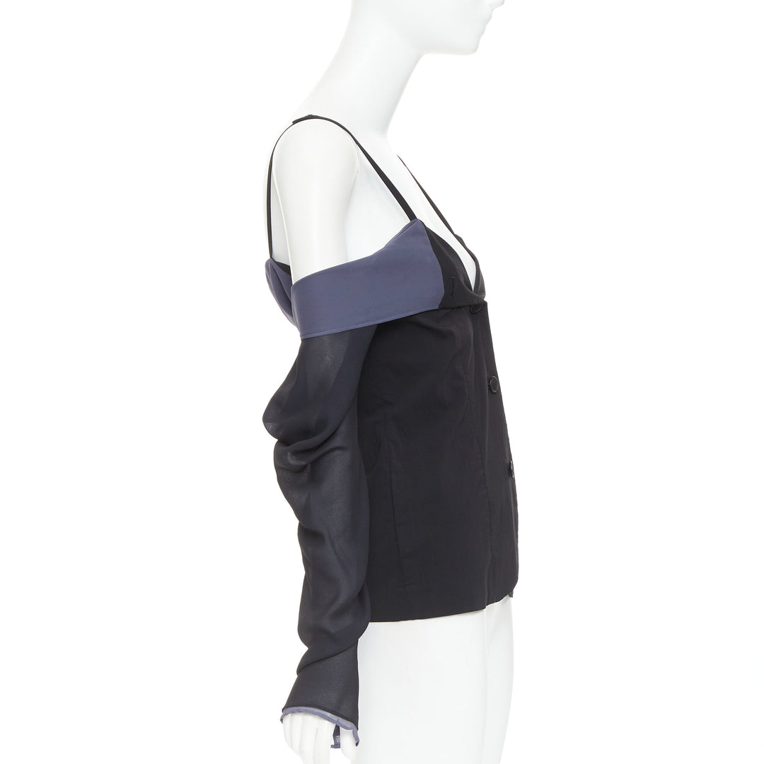 DOLCE GABBANA Vintage black grey cold off shoulder spaghetti button top