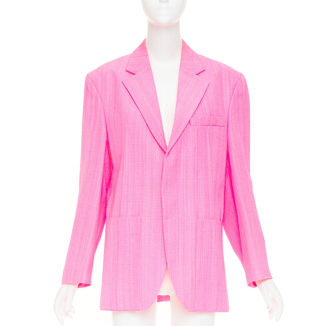 JACQUEMUS 2023 La Raphia  La Veste d'Homme Blazer neon pink long blazer FR36 S