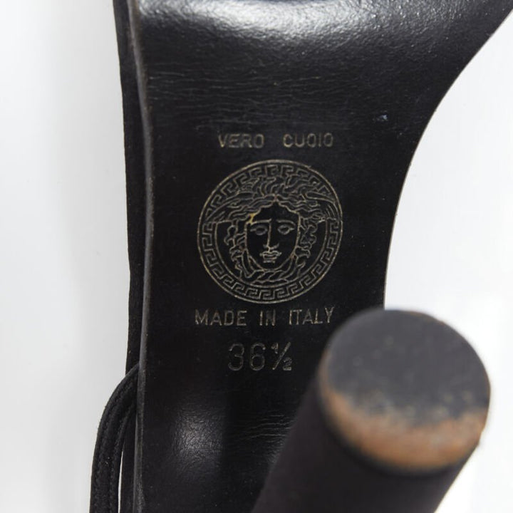 vintage GIANNI VERSACE black satin crystal cone heel sandal EU36.5