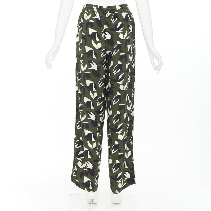 MATTEAU  100% silk  green black geometric print shirt pant set UK6 XS