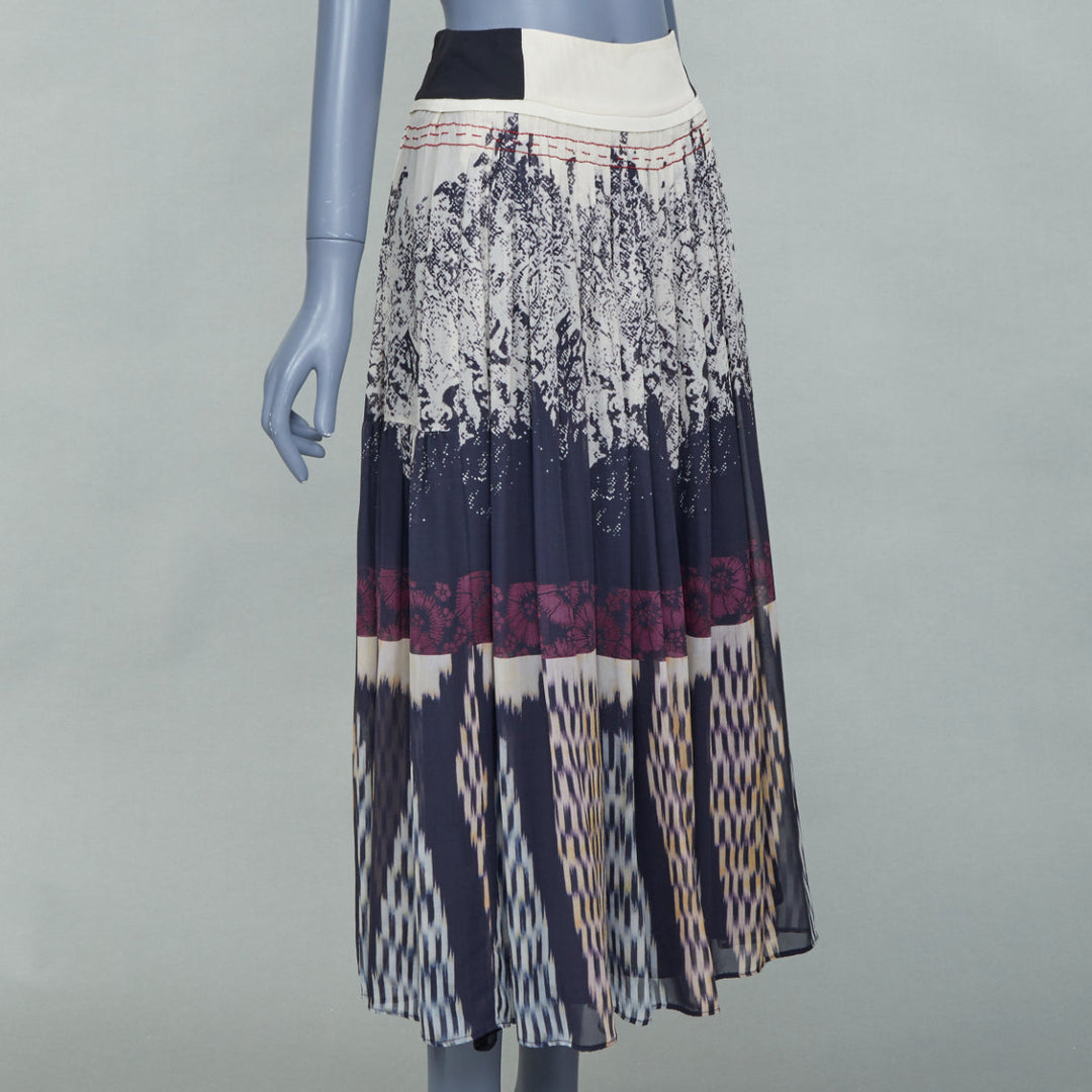 ETRO 2016 multicolored abstract woodcut print silk pleated maxi wrap skirt IT42