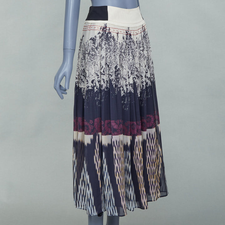 ETRO 2016 multicolored abstract woodcut print silk pleated maxi wrap skirt IT42