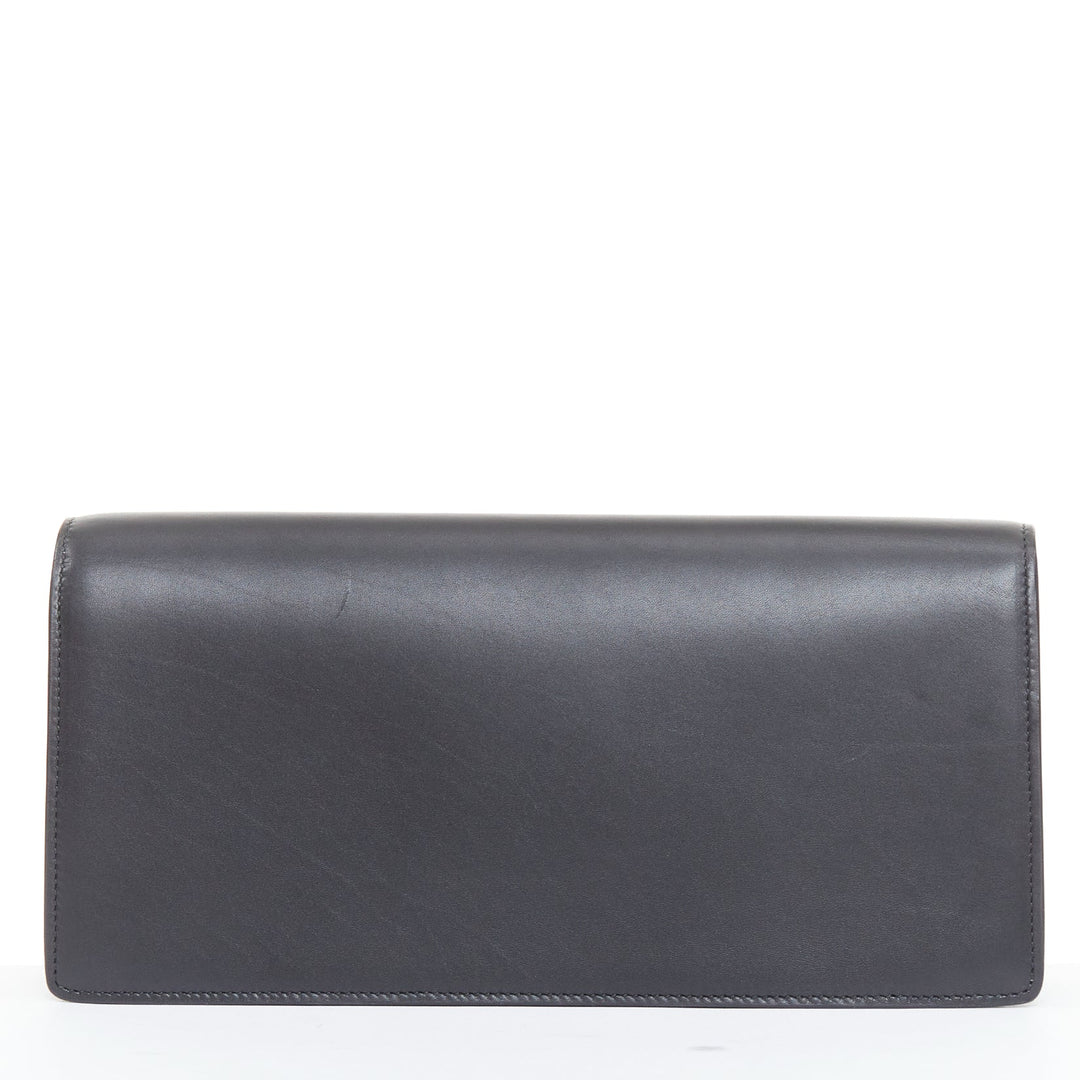 SAINT LAURENT Betty black smooth leather silver studded envelope clutch bag