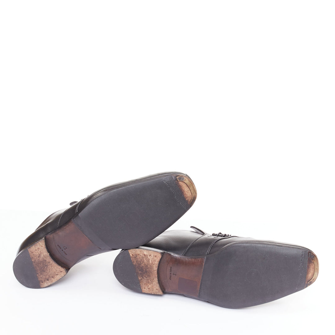 BOTTEGA VENETA 2011 black leather dual tonal chain flat square toe loafers EU43