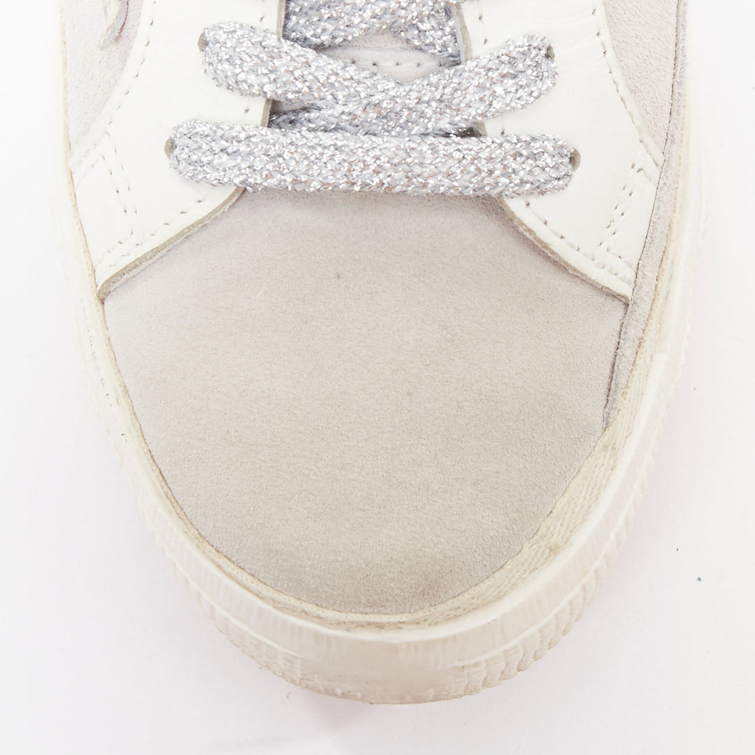 GOLDEN GOOSE Vstar2 metallic silver leather zebra star distressed sneakers EU36