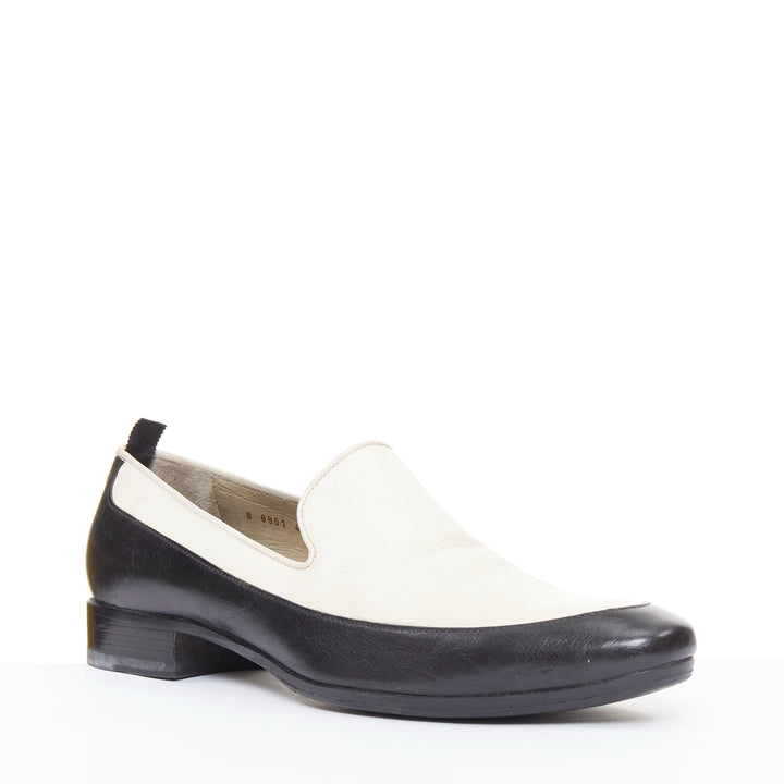 ALEXANDER MCQUEEN black cream leather bicolor panelled venetian loafer EU43