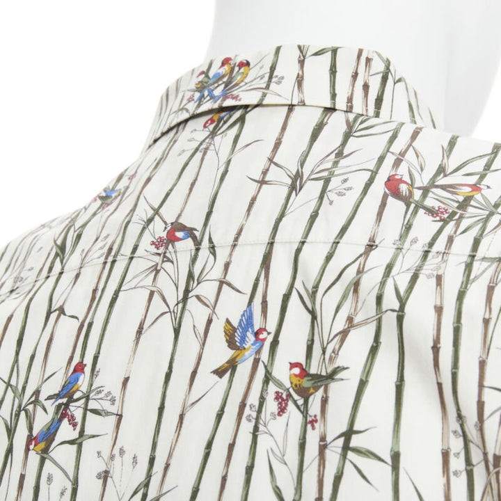 DOLCE GABBANA white sparrow bird bamboo print cotton shirt EU40 L