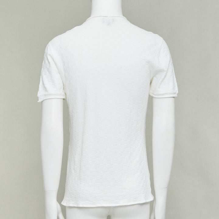 GIORGIO ARMANI white rolled hem checkered knit pullover top IT52 XL
