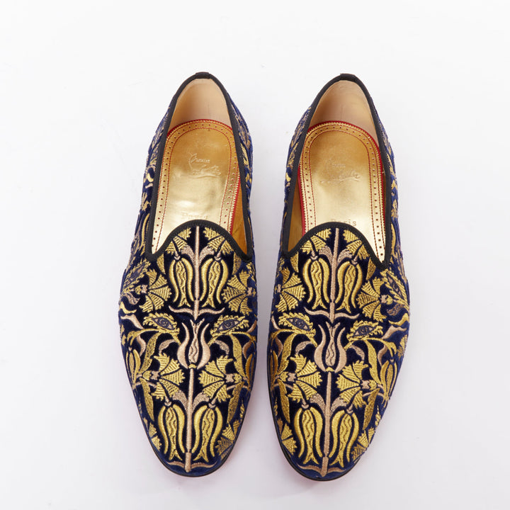 rare CHRISTIAN LOUBOUTIN Marcantonia Flat gold baroque velvet loafer EU44