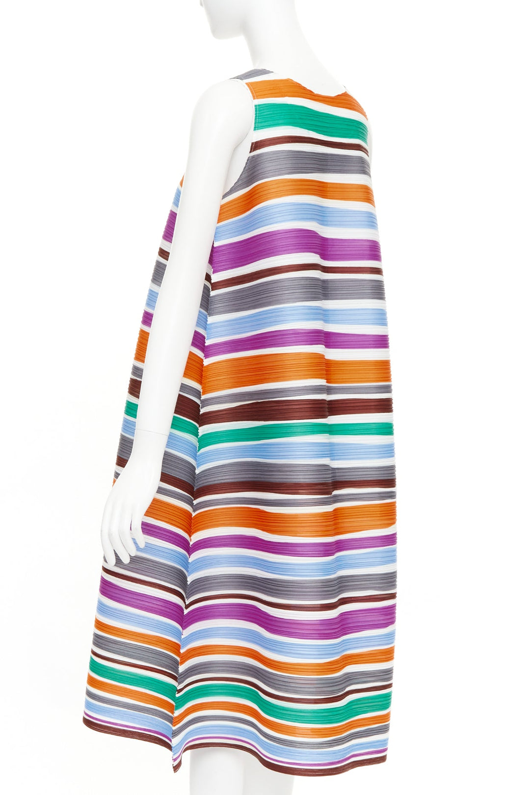 PLEATS PLEASE ISSEY MIYAKE multicolor striped sleeveless trapeze dress JP3 L