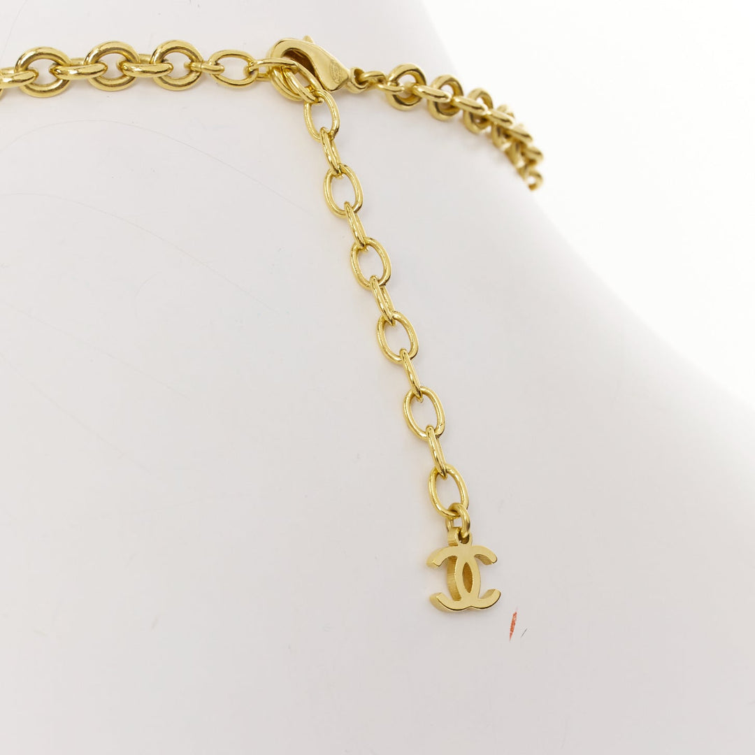 CHANEL L22A Gropoix Cabochon Resin Byzantine Cross CC logo pendant long necklace