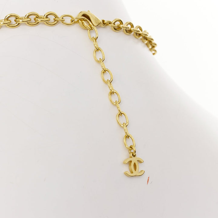 CHANEL L22A Gropoix Cabochon Resin Byzantine Cross CC logo pendant long necklace