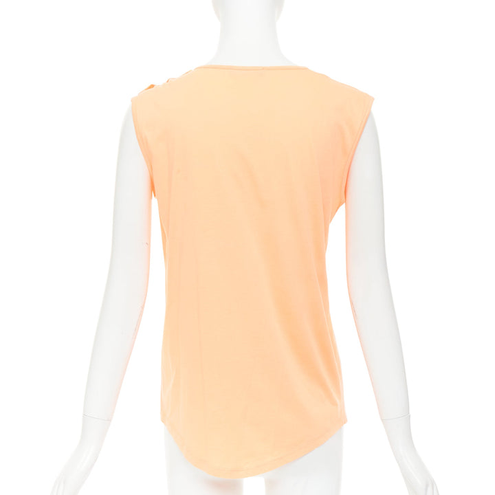 BALMAIN peach pink gold foil logo buttons shoulder sleeveless tshirt FR36 S