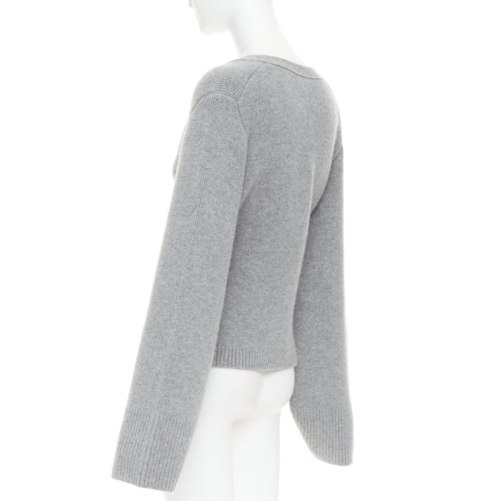 KHAITE The Scarlet grey cashmere blend geometric cuff V neck cardigan XS