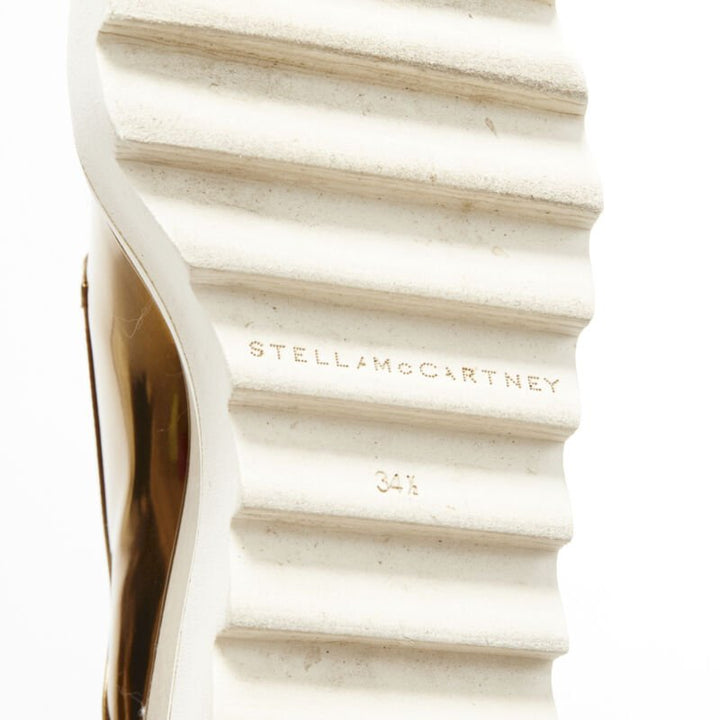 STELLA MCCARTNEY Elyse mirrored gold faux leather wooden platform brogue EU34.5