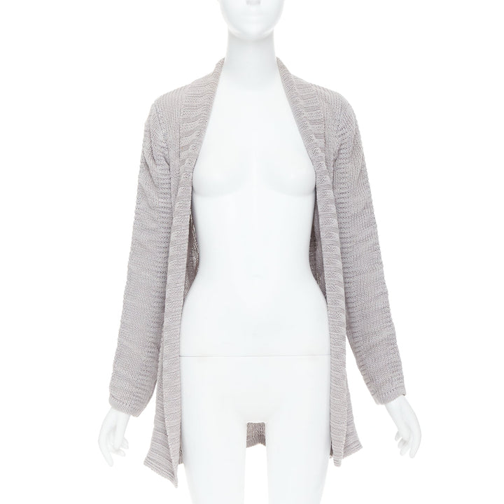 HELMUT LANG 100% linen light grey knit long sleeve open cardigan XS