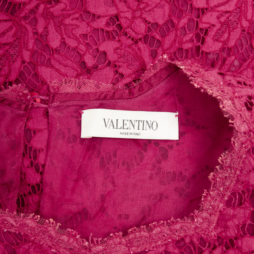 VALENTINO raspberry pink floral lace semi sheer peplum short sleeve top M