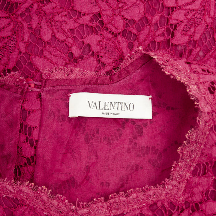 VALENTINO raspberry pink floral lace semi sheer peplum short sleeve top M