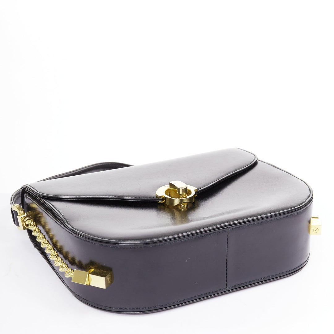 BALLY Vintage black smooth leather gold turnlock chain flap box bag
