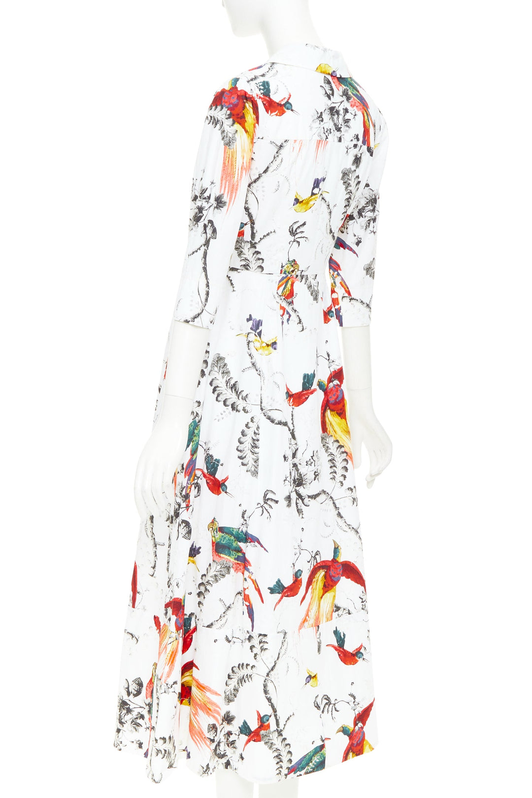 ERDEM2917 Kasia white cotton poplin paisley bird floral shirt dress UK10 M