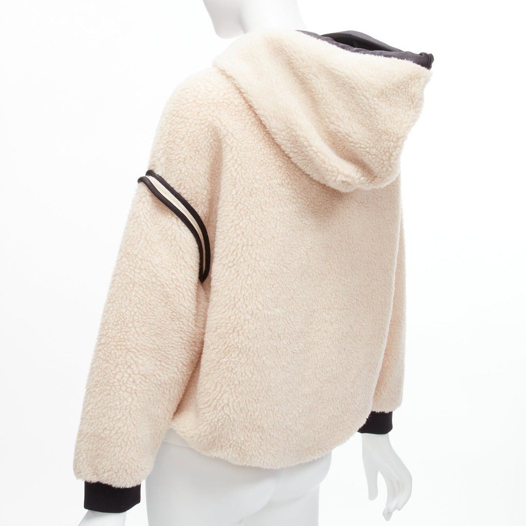 STELLA MCCARTNEY beige faux fur dropped shoulder hooded pullover IT34 XSS