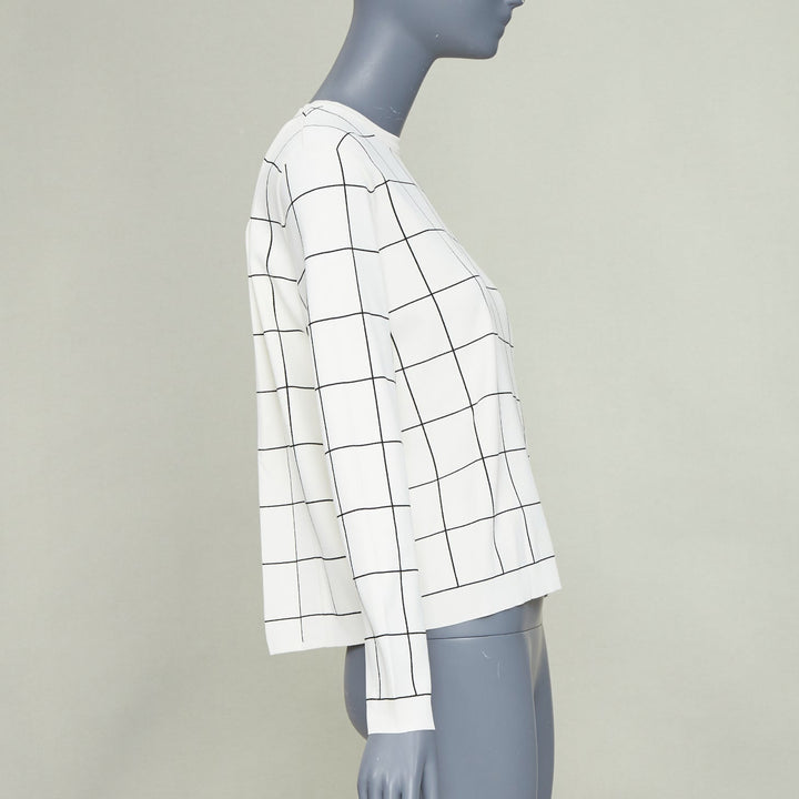 VALENTINO white black viscose blend grid check crew neck pullover knit top M