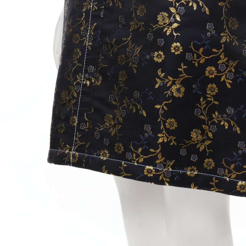 MARNI 2019 black gold blue floral jacquard cuffed sleeve trapeze dress IT40 S