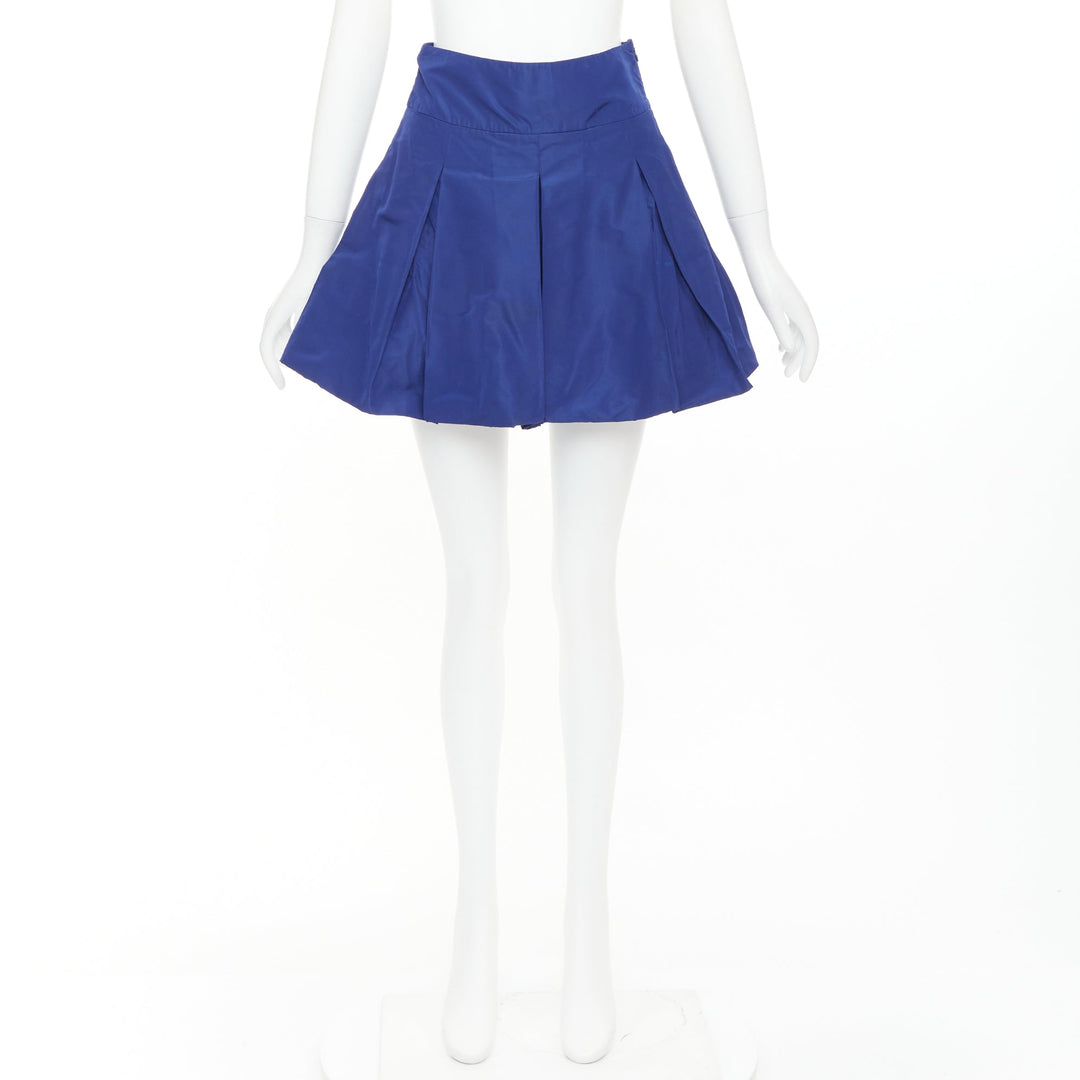 MIU MIU Vintage 2006 blue nylon box pleat A-line high waisted mini skirt IT38 XS