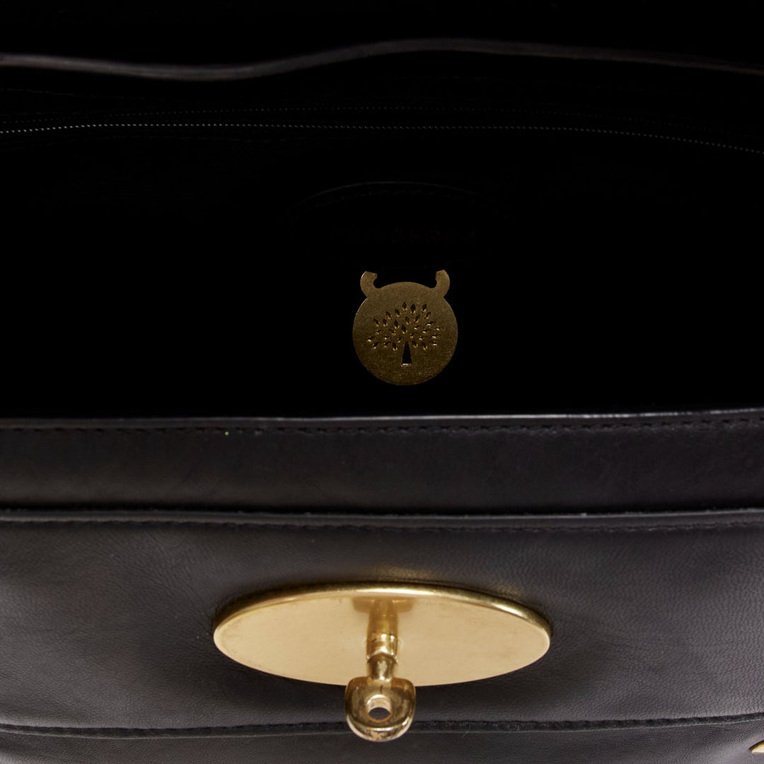 MULBERRY Alexa black calfskin gold vintage buckle straps satchel crossbody bag