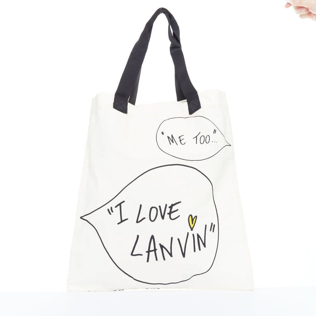 LANVIN I Want It All fashion sketch printed cotton canvas grosgrain tote bag
