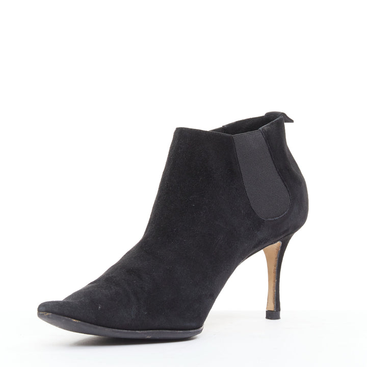 MANOLO BLAHNIK Vintage black suede pointy toes mid heel booties EU39.5