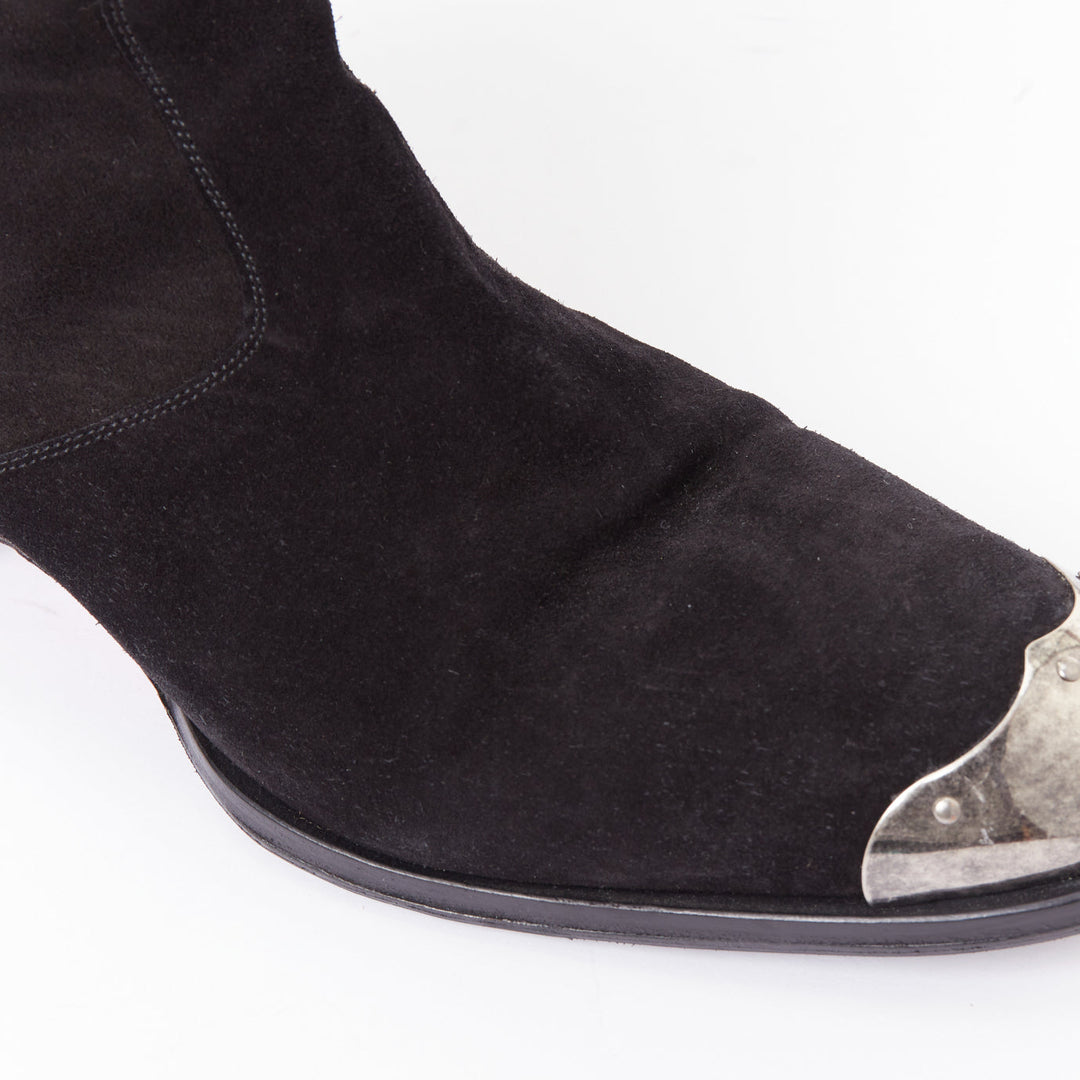 GIUSEPPE ZANOTTI Sheldon black suede silver metal toe cap  ankle boots EU44