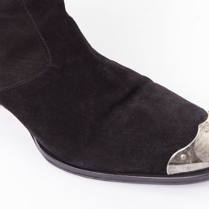 GIUSEPPE ZANOTTI Sheldon black suede silver metal toe cap  ankle boots EU44