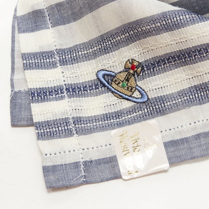 VIVIENNE WESTWOOD blue white nautical stripe orb logo handkerchief neckscarf