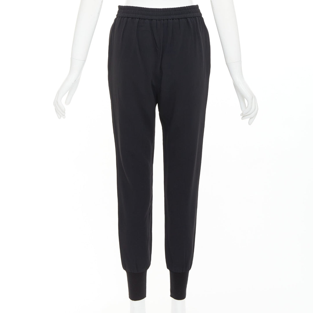 STELLA MCCARTNEY black cotton rib trim ruched back jogger pants IT36 XXS