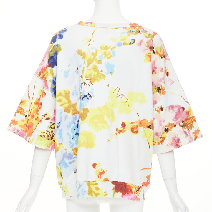 DRIES VAN NOTEN Helovi Ecru floral graphic wide elbow sleeve cotton sweatshirt M