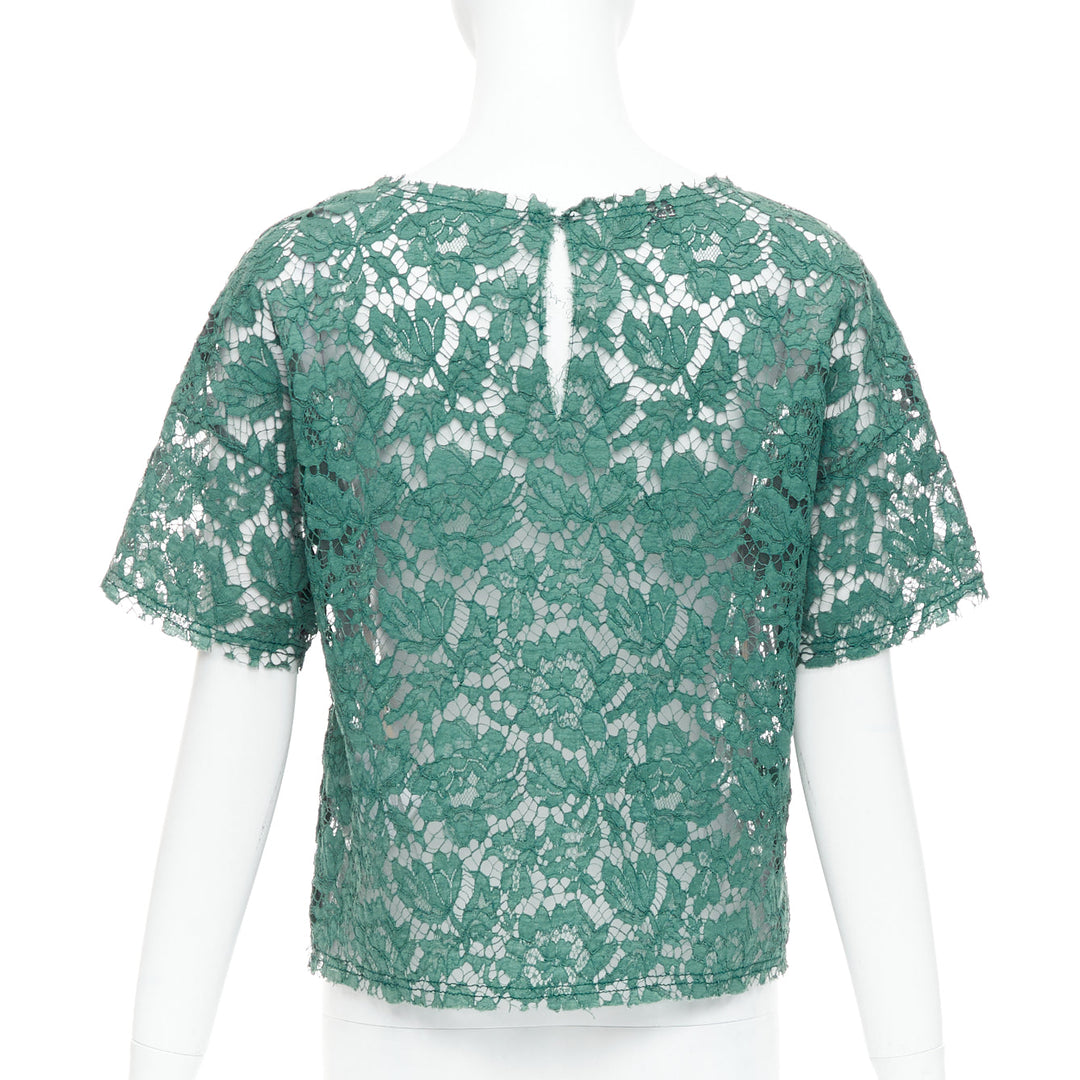 VALENTINO green floral lace boxy crop tshirt top IT38 XS