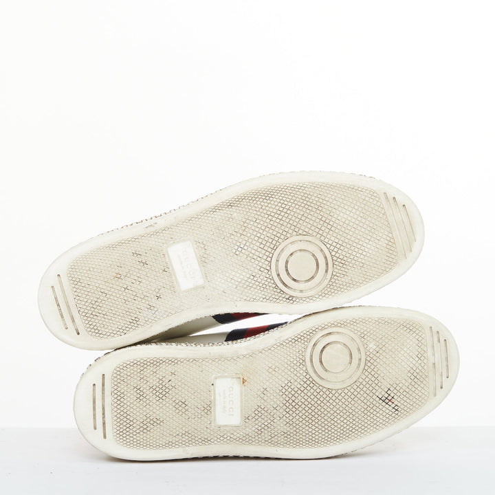 GUCCI 2018 New Ace Crystal Bee embroidered white leather platform sneakers EU38