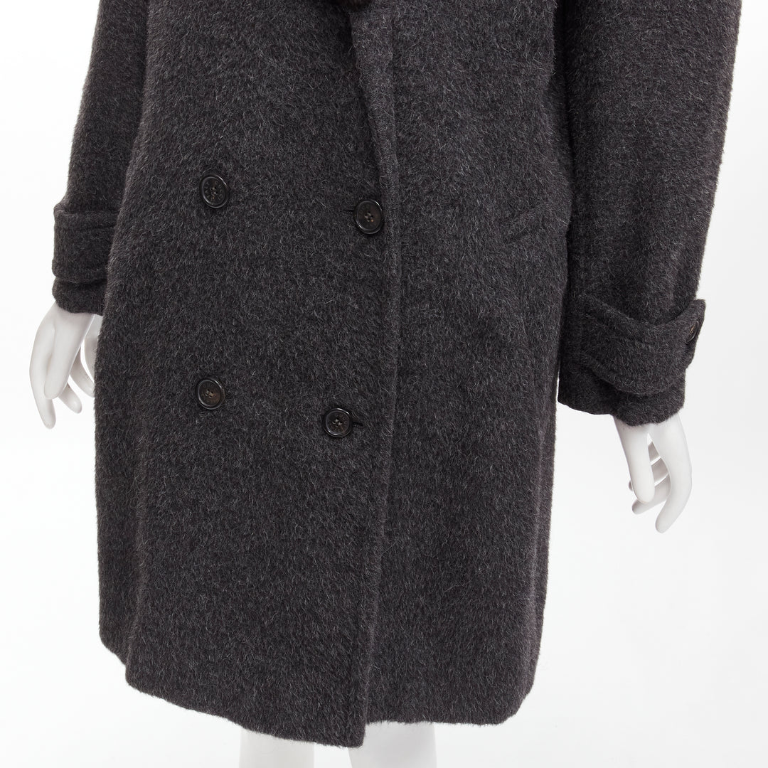 GUCCI Tom Ford Vintage grey alpaca fur collar double brested winter coat IT42 M