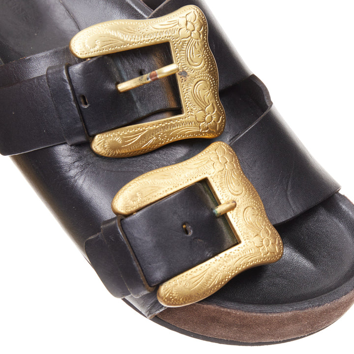 rare CELINE Phoebe Philo 2014 Boxy Western Cowboy Baroque Buckle sandals EU38