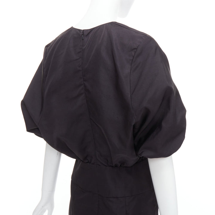 YVES SAINT LAURENT 2011 black cotton silk rounded puff cocktail dress FR40 L