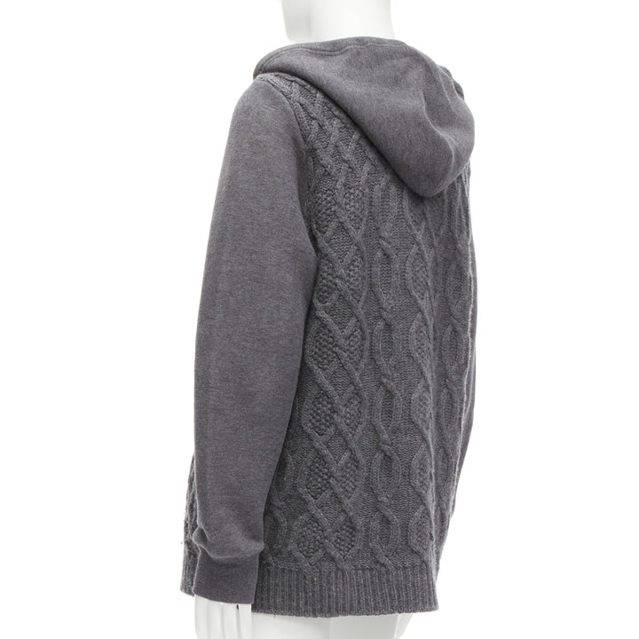 SACAI 2015 grey 100% wool cable knit contrast hood sweater JP3 L