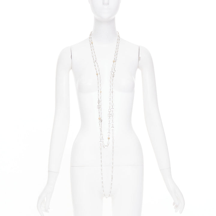 CHANEL 2015 tiered clear crystal bead gold globe strand sautoir necklace