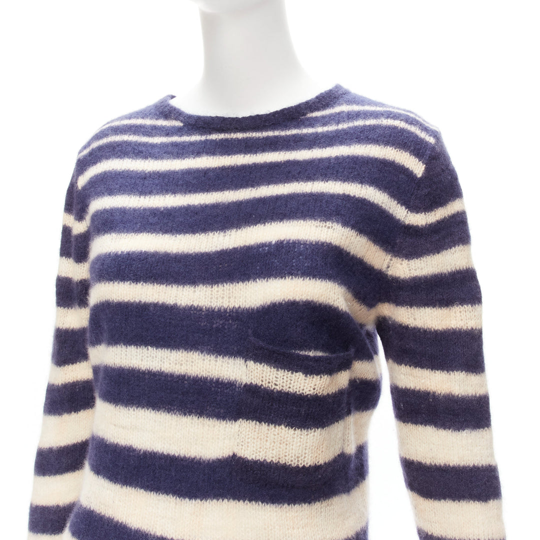 THE ELDER STATESMAN 100% cashmere navy cream nautical stripes sweater S
