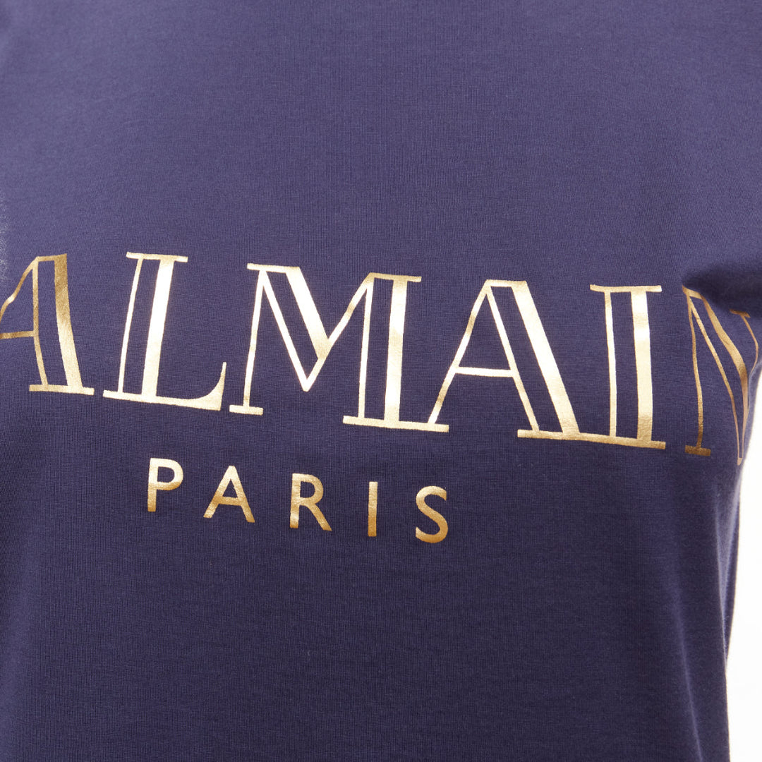 BALMAIN navy gold foil logo military button shoulder tank top FR34 XS