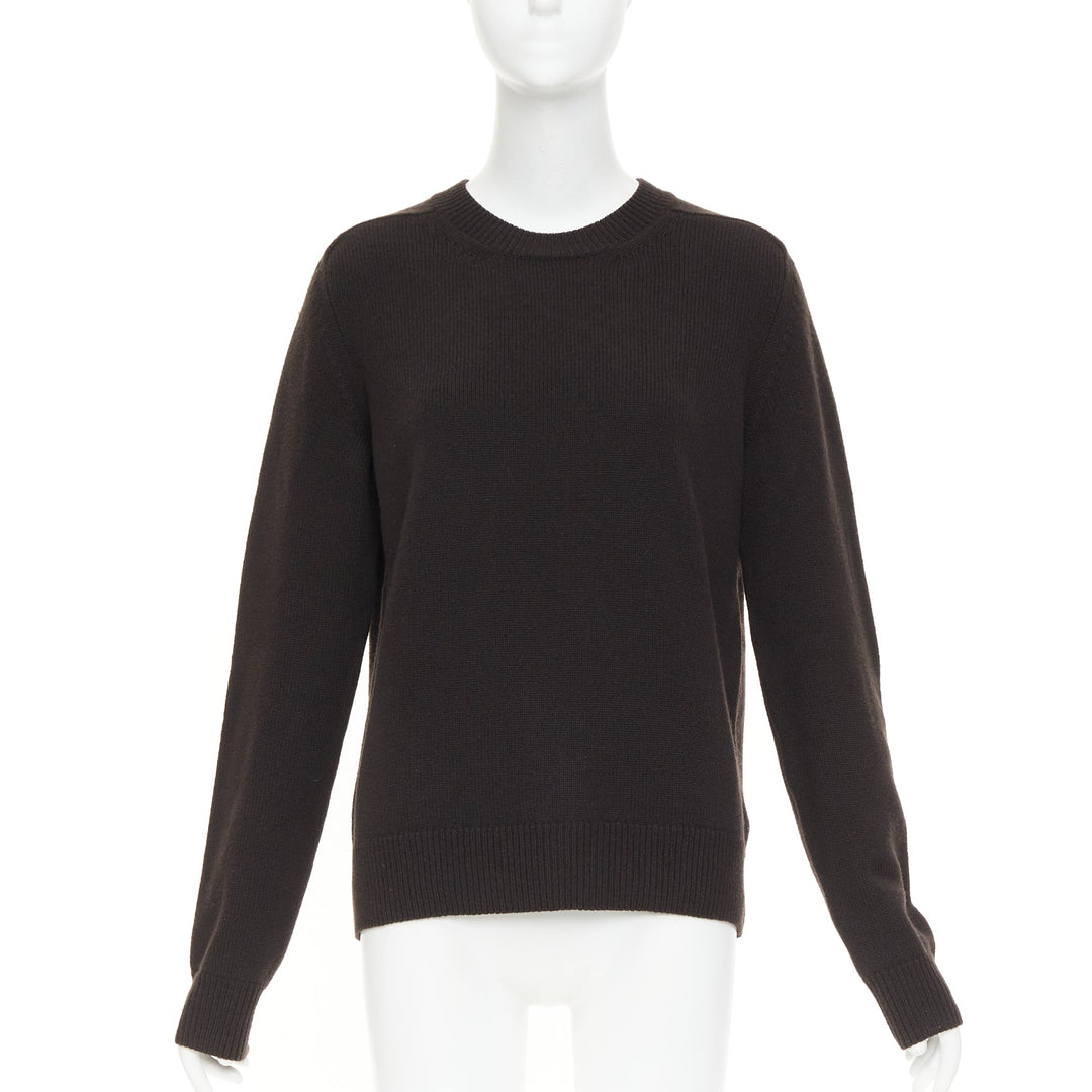 BOTTEGA VENETA  100% wool dark brown classic crew neck long sleeve sweater XS