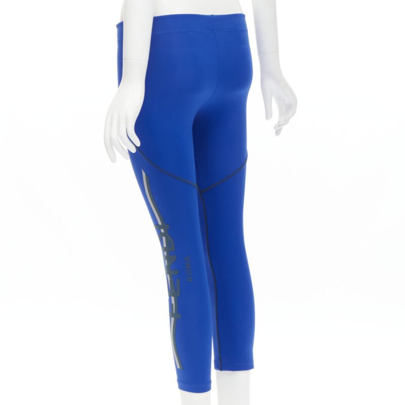 FENDI Activewear reflective silver logo cobalt blue sports leggings XS